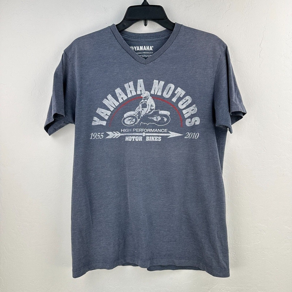 Yamaha Tshirt Mens Medium Blue White Motor Bikes Short Sleeve Pullover Tee Rider
